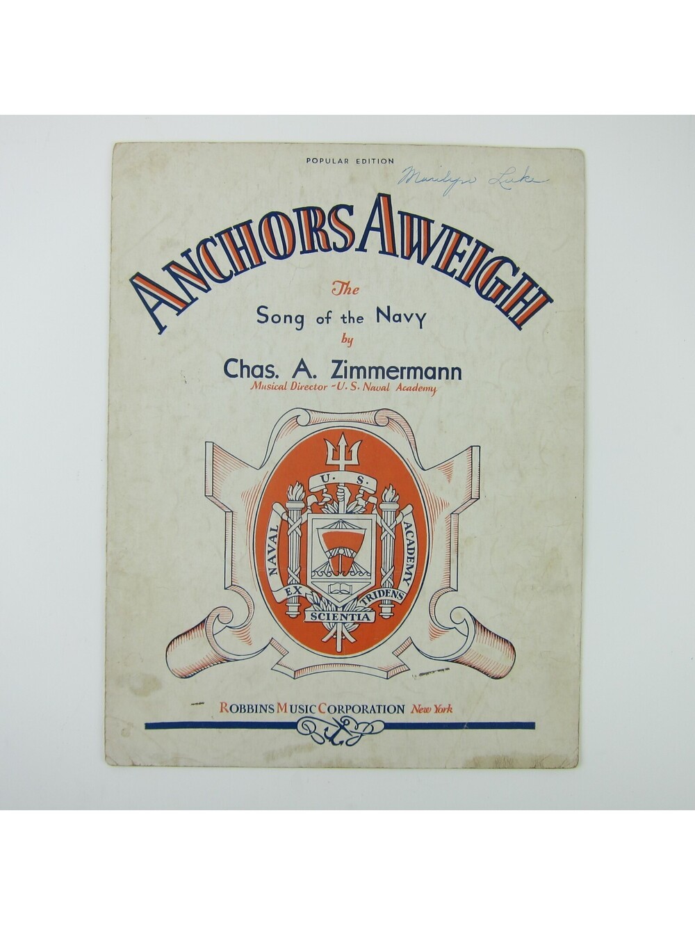 Sheet Music Anchors Aweigh Song Of The Navy Charles A Zimmermann Vintage 1935